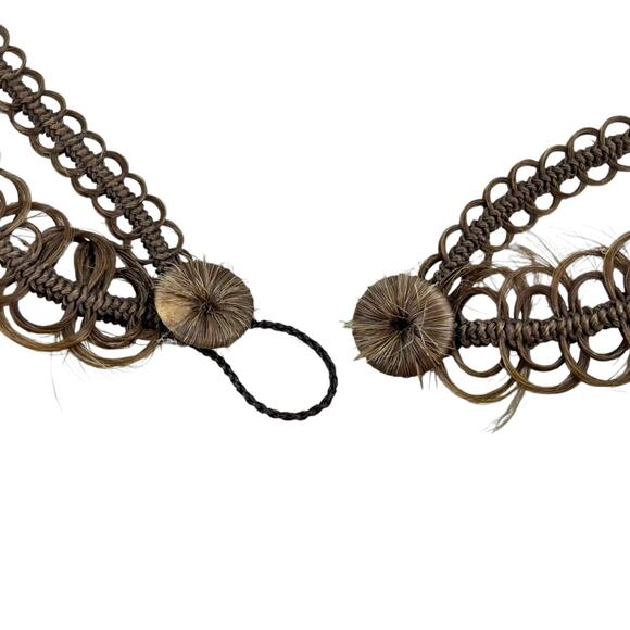 Antique 1800s Woven Human Hair Necklace 14" Long Ornate Dual Band Weave w/ Beads - Picture 6 of 6